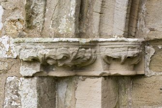 Detail of west carved capital on south doorway of church.