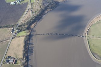 Oblique aerial view of the piers of the old Forth Rail Bridge at Alloa, taken from the E.