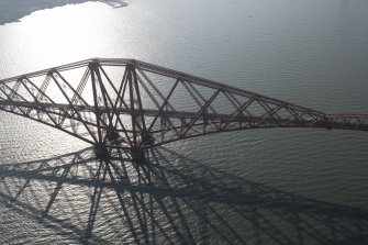 Oblique aerial view of one of the spans of the Forth Rail Bridge, looking WSW.