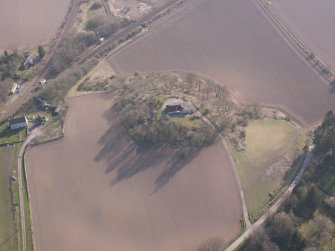 Oblique aerial view of Hilton House, looking S.