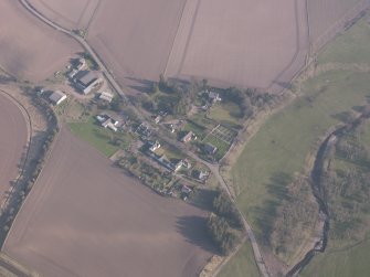 Oblique aerial view of Forteviot village, looking NNW.