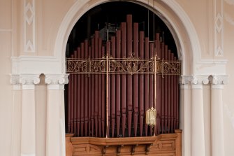 Interiior. Detail of organ pipes