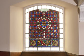 Interior. Ground floor, detail of stained glass window