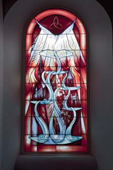 Interior. Ground floor, vestry, detail of stained glass window