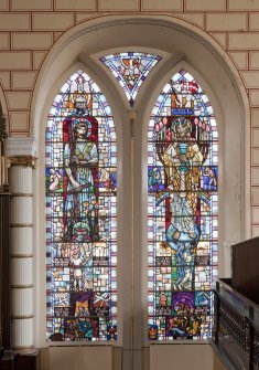 Gallery. Detail of stained glass window to north of pulpit.