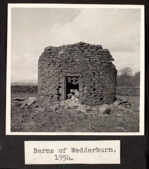 View from the S of the doocot at Barns of Wedderburn.