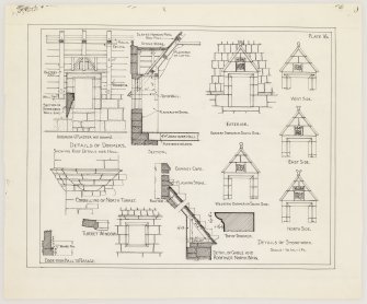 Gilbertfield House.
Plan showing details of dormer windows, corbelling, turret window and gable.