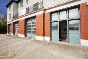 View of fire engine doors and office entrance from east south east