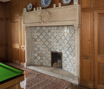 Ardkinglass House. Ground floor, billiard room, detail of fireplace