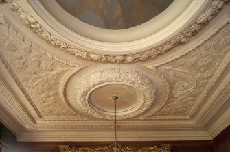 Interior. 1st floor, saloon, detail of plasterwork on ceiling