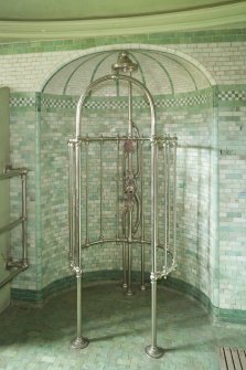 Interior view of Ardkinglas House showing first floor south shower room with shower and tiled recess.