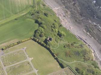 Oblique aerial view of Macduff Castle, taken from the W.