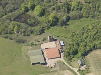 Oblique aerial view of Pitcruvie Castle, taken from the E.