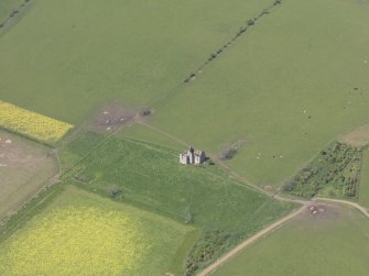 Oblique aerial view of Pittarthie Castle, taken from the SE.
