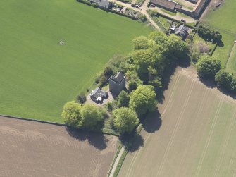 Oblique aerial view of Scotstarvit Tower, taken from the NE.