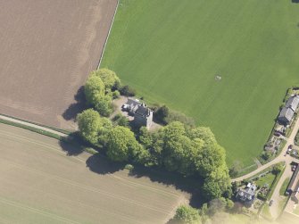 Oblique aerial view of Scotstarvit Tower, taken from the NW.