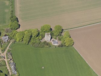 Oblique aerial view of Scotstarvit Tower, taken from the SSE.