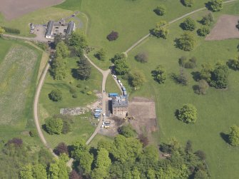 Oblique aerial view of Pitlour House, taken from the WSW.