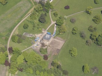 Oblique aerial view of Pitlour House, taken from the SSW.