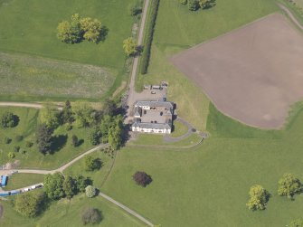 Oblique aerial view of Pitlour House stables, taken from the SSE.