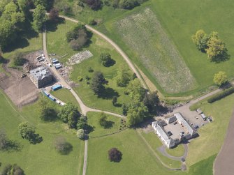 Oblique aerial view of Pitlour House, taken from the E.