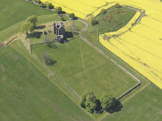 Oblique aerial view of Balvaird Castle, taken from the E.