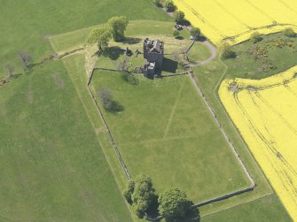 Oblique aerial view of Balvaird Castle, taken from the ENE.