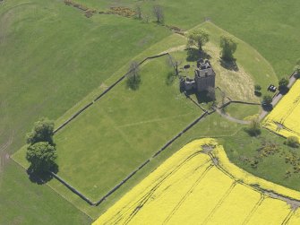 Oblique aerial view of Balvaird Castle, taken from the NNE.