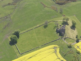Oblique aerial view of Balvaird Castle, taken from the N.