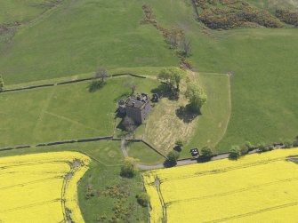 Oblique aerial view of Balvaird Castle, taken from the NNW.