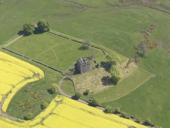 Oblique aerial view of Balvaird Castle, taken from the NW.