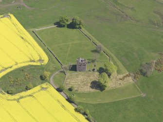 Oblique aerial view of Balvaird Castle, taken from the W.