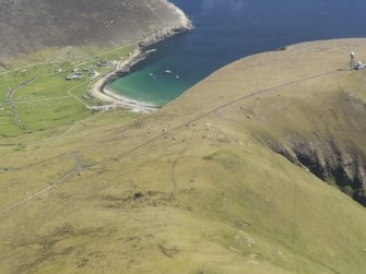 General oblique aerial view of St Kilda, centred on Am Blaid and Village Bay, taken from the WSW