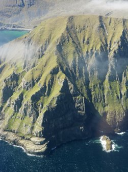Oblique aerial view of the cliffs at Oisebhal on St Kilda, taken from the E.