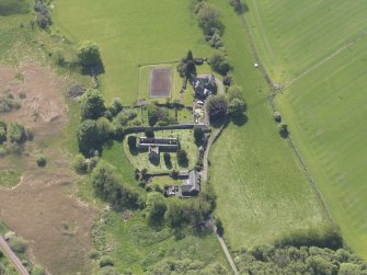 Oblique aerial view of Abdie Old Parish Church, taken from the NNW.