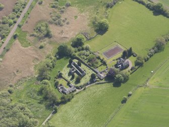 Oblique aerial view of Abdie Old Parish Church, taken from the NW.