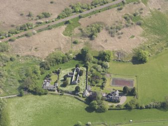 Oblique aerial view of Abdie Old Parish Church, taken from the W.