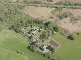 Oblique aerial view of Abdie Old Parish Church, taken from the SW.