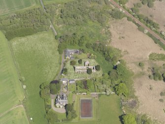 Oblique aerial view of Abdie Old Parish Church, taken from the SSE.