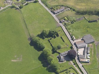Oblique aerial view of Lindores Abbey, taken from the W.