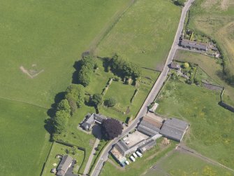 Oblique aerial view of Lindores Abbey, taken from the SSW.