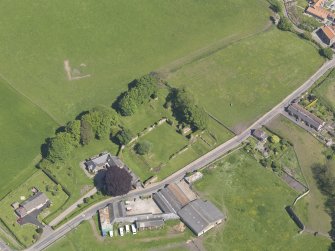 Oblique aerial view of Lindores Abbey, taken from the S.