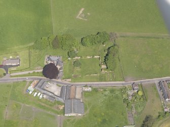 Oblique aerial view of Lindores Abbey, taken from the SSE.