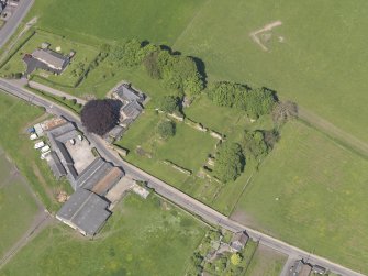 Oblique aerial view of Lindores Abbey, taken from the SE.