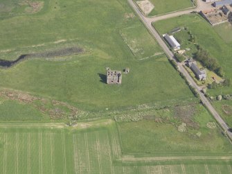 Oblique aerial view of Lordscairnie Castle, taken from the SSW.