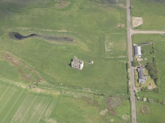 Oblique aerial view of Lordscairnie Castle, taken from the S.