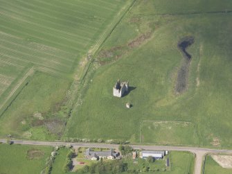 Oblique aerial view of Lordscairnie Castle, taken from the E.