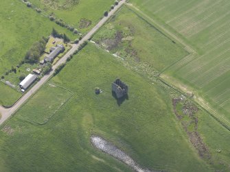 Oblique aerial view of Lordscairnie Castle, taken from the NW.