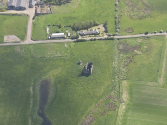 Oblique aerial view of Lordscairnie Castle, taken from the W.