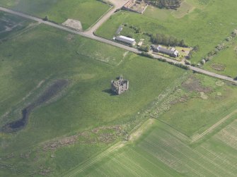 Oblique aerial view of Lordscairnie Castle, taken from the SW.